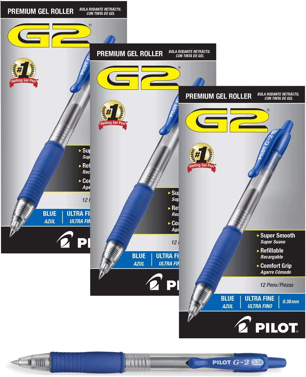 Pilot G2 Retractable Premium Gel Ink Roller Ball Pens Ultra Fine (36 Pack, Blue): Office Products