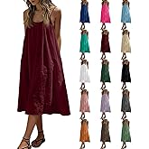 Backless Cami Dresses for Women 2026 Flowy Sleeveless Open Back Midi Dress Back Tie House Dress Summer Beach Sundress