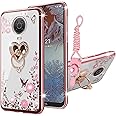 Nokia G20 & G10 Case - Glitter Crystal Soft TPU Bling Cute Butterfly Heart Floral Clear Protective Cover with Ring Kickstand+Strap (Rose Gold)