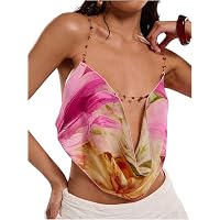 Milumia Women's Floral Print Beaded Cowl Neck Cami Top - Vintage Summer Sleeveless Camisole - View #6