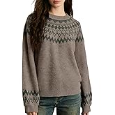 Quatrefox Womens Fair Isle Sweaters 2026 Vintage Sweater Colorful Crew Neck Long Sleeve Pullover Jumper Tops