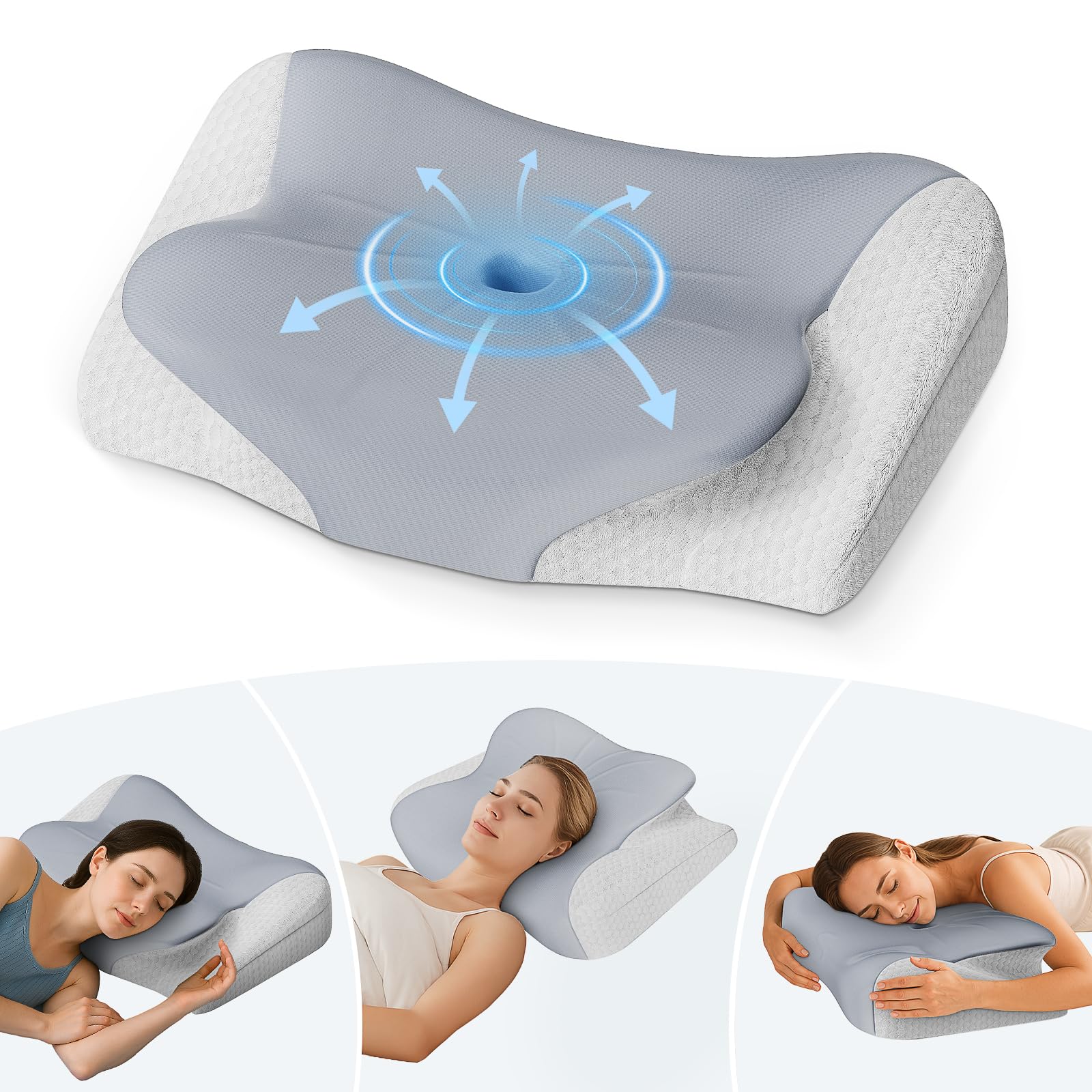 Photo 1 of RCHYFEED Cervical Neck Pillow Memory Foam Pillows for Neck Shoulder Pain Relief,Contour Pillow Ergonomic Orthopedic Bed Pillow for Side, Back & Stomach Sleepers with Breathable Pillowcase