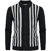 PJ PAUL JONES Mens Vintage Striped Knit Polo Shirt Long Sleeve Button Down Cardigan Sweater
