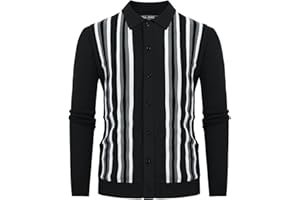 PJ PAUL JONES Mens Vintage Striped Knit Polo Shirt Long Sleeve Button Down Cardigan Sweater