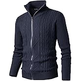 Harbrosrce Men's Full Zip Cardigan Knit Textured Sweaters Stand Collar Sweater
