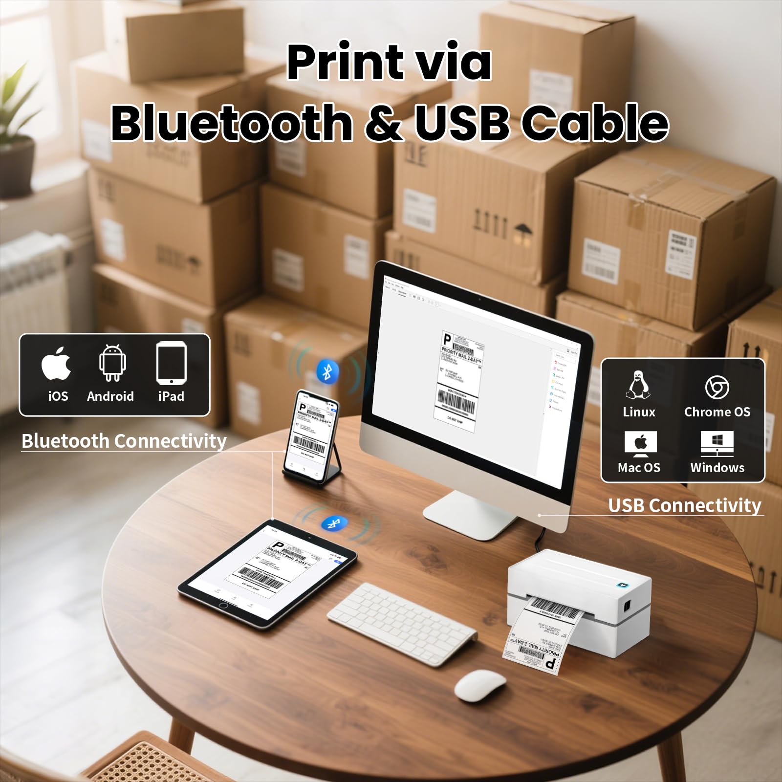 Anycash Bluetooth Thermal Label Printer, Wireless 4x6 Shipping Label Printers for Small Business, Compatible with Android&iOS and Windows, Address Label Printer for Amazon, Ebay, Shopify, Etsy, USPS