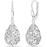 LeCalla Women's Drop & Dangle Earrings | 925 Sterling Silver Leverback Earrings | Lightweight Teardrop Lever Back Drop Dangle Earring for Women