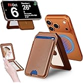3 in 1 Magnetic Phone Wallet Stand,Built-in XL Vanity Mirror & RFID Blocking,Carry 4 Cards in 0.28in Slim,0-180° Adjustable Stand Compatible with iPhone 17/16/15/14/13/12 Series (Brown)