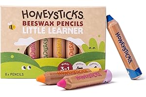 Honeysticks Little Learner Jumbo Colored Pencils (8 Pack) - My First Pencils with Non-Toxic Beeswax Core, Large Easy Grasp Pencil Size, Bright Colors, Toddler Coloring and Drawing, Ages 1-3, 2-4