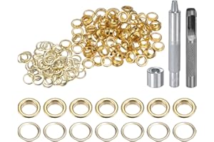 HARFINGTON 100pcs Grommet Tool Kit 8mm Copper Grommet Eyelet Set with Hole Hollow Punch, Grommet Setter Tools for Clothing Leather Fabric Belt, Gold Tone