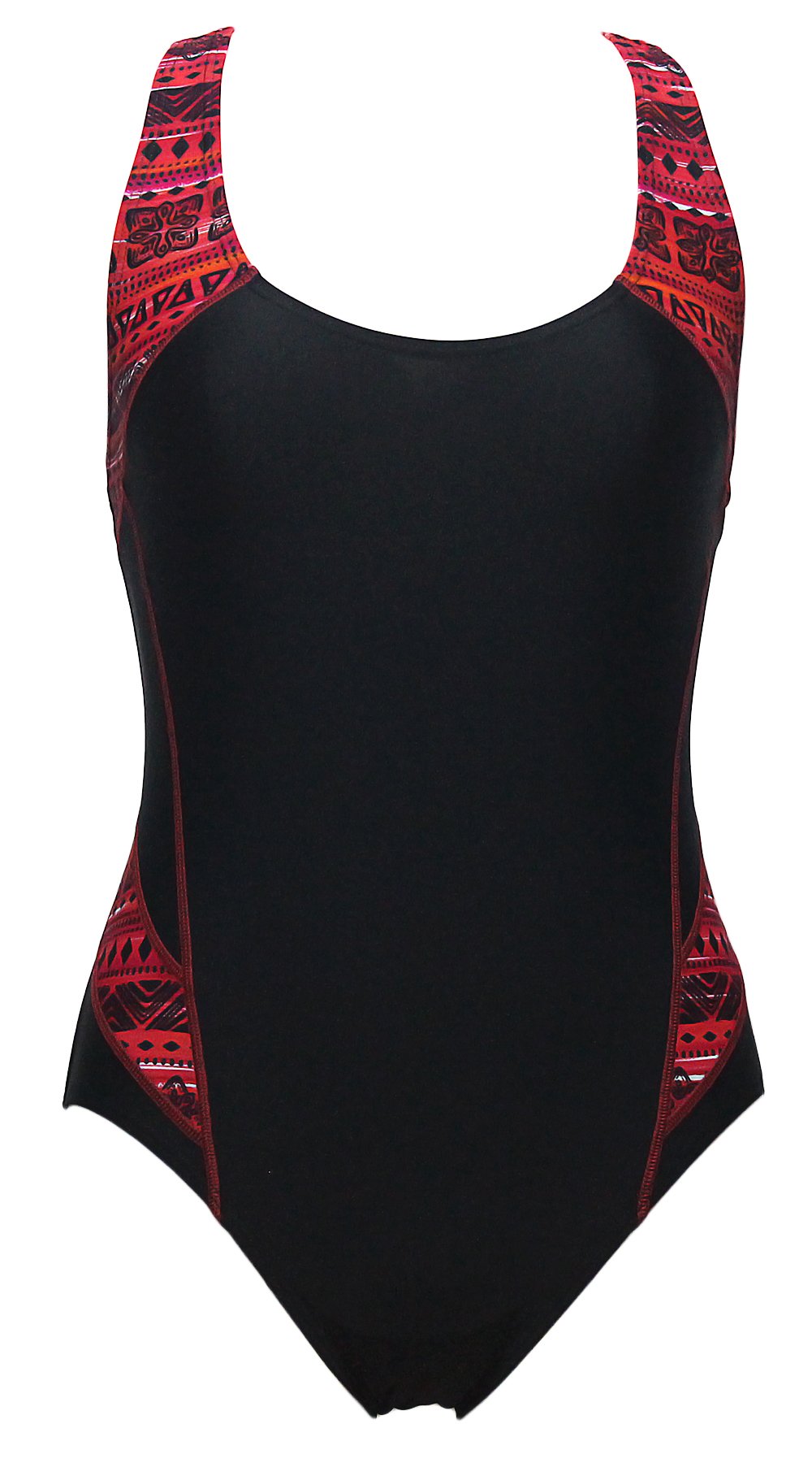 Agreya Women\'s Retro High Cut Low Back A Bathing Suit and Swimsuit (Black-Red, L)