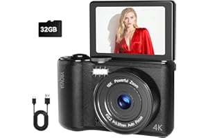 ZHIXJIA 4K Digital Camera for Photography and Video, 2025 Latest 64MP Vlogging Camera for YouTube with 32G TF Card 180°Flip Screen Compact Travel Camera 16X Zoom, Anti-Shake,Suitable for Beginners, Black