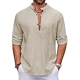 COOFANDY Men's Cotton Linen Henley Shirt Casual Beach Hippie Shirts Long Sleeve T-Shirts