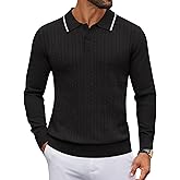 COOFANDY Men's Polo Sweater Casual Long Sleeve Knit Polos Button Down Collared Golf Pullover Sweaters