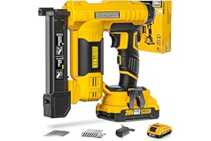 Alloyman 18 Gauge Nail Gun Battery Powered, 2 in 1 Cordless Brad Nailer/Electric Stapler with 2.0Ah Battery and Charger,1000pcs Nails and 500pcs Staples Included for Home Improvement & Woodworking