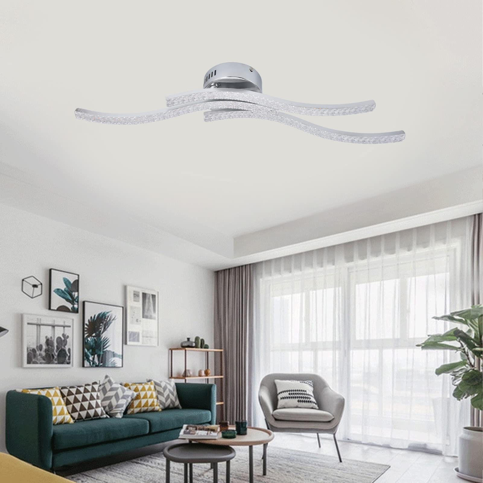 BHDK Modern LED Ceiling Chandelier,23.6" 48W 3000LM Wavy 3 Color Dimmable LED Chandelier Flush Mount Ceiling Lights with Remote Control,for Living Room Dinning Room Bedroom Kitchen Home Decor