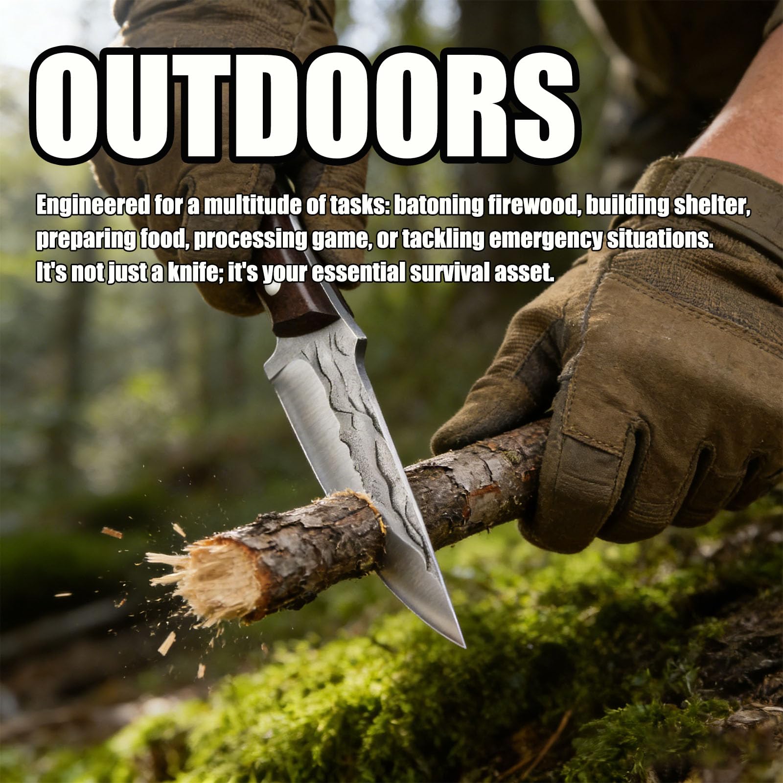 TIANYUE-FONG Fixed Blade Hunting Knife, 8.6-Inch 4CR13 Steel Full Tang Sharp Blade, Fixed Blade Knife with Sheath for Outdoor Camping, Hunting, Bushcraft, Hiking and Tactical Survival