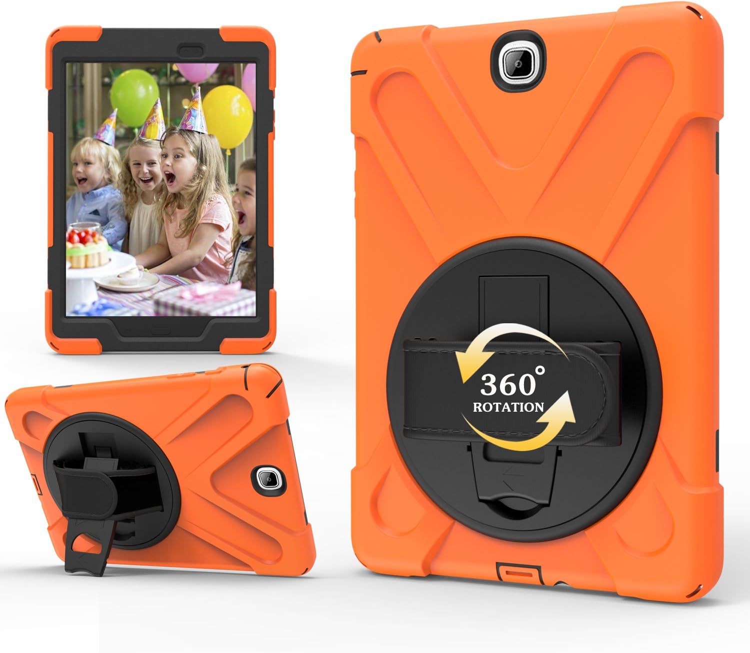 TianTa Galaxy Tab A 9.7 Case SM-T550 with Screen Protector, Three Layer Rugged Heavy Duty Shockproof Protective with Handle Strap, Shoulder Belt & Rotating Kickstand for Galaxy Tab A 9.7 Inch- Orange