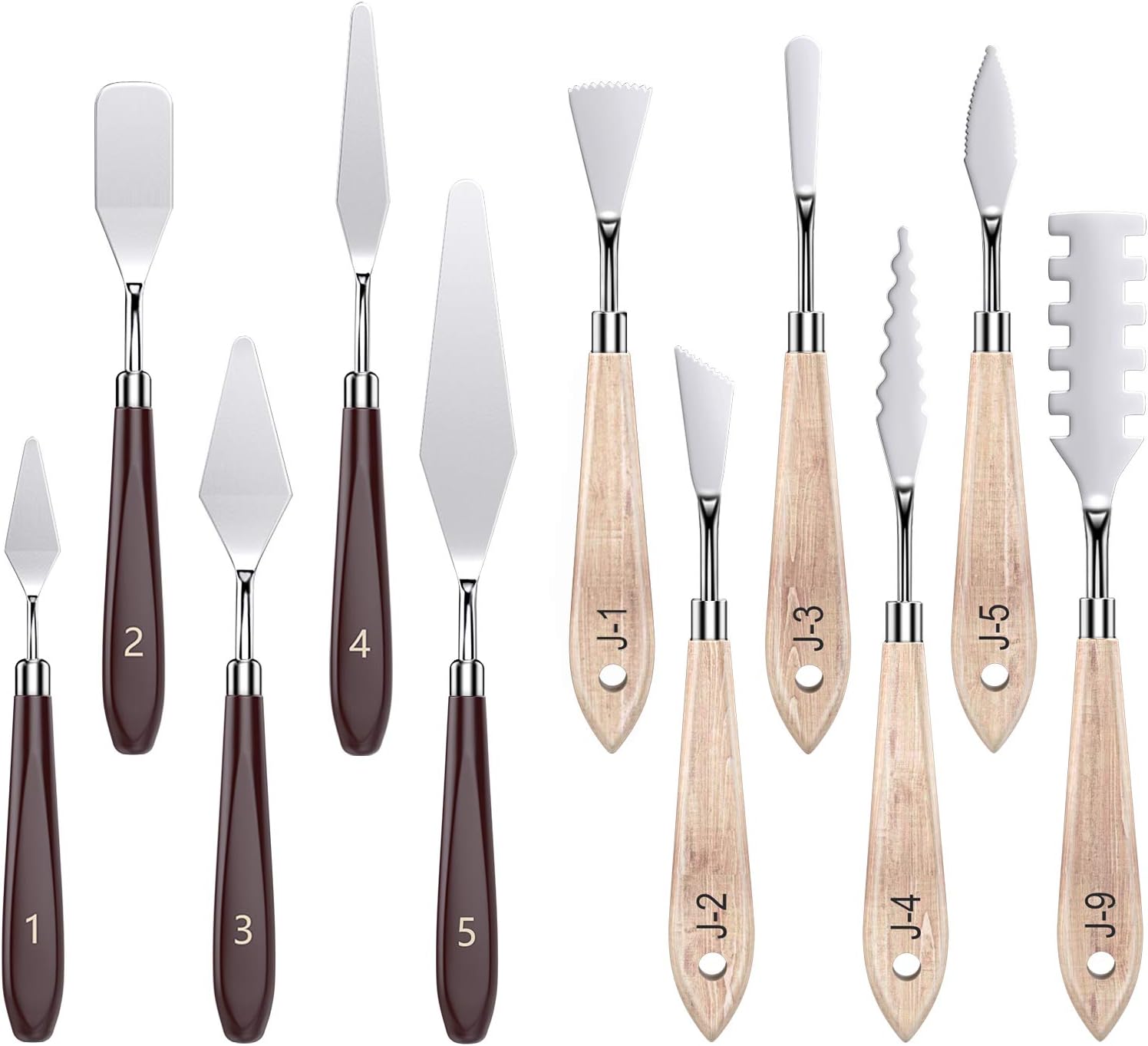 TiMOVO Painting Knives Set [11Pcs] Stainless Steel Palette Knives Spatula Color Mixing Scraper for Oil, Canvas, Acrylic Art Tools with Wooden Handles & Different Blade Shapes and Sizes