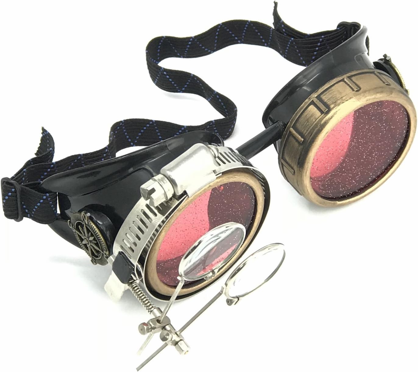 Steampunk Victorian Style Goggles with Compass Design & Ocular Loupe, Rave Glasses