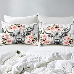 Erosebridal Highland Cow Flower Fitted Sheet Twin