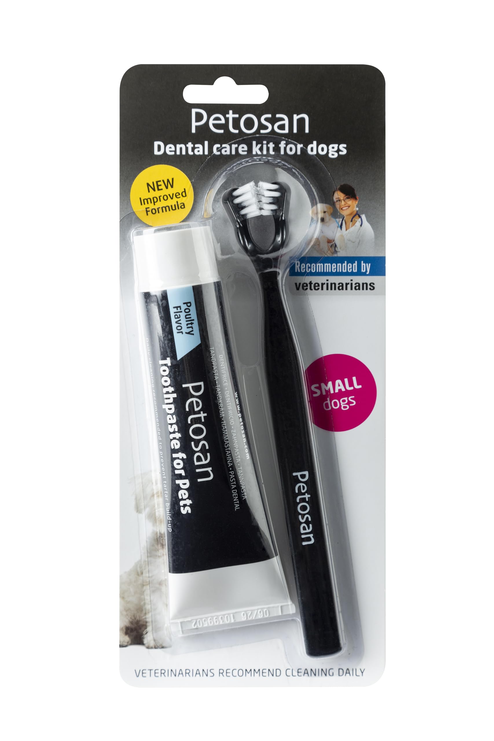 Petosan Dental Care Kit for Small Dogs - Dog Toothbrush and Toothpaste Set (3-6kg) - Plaque and Tartar Removal, Fresh Breath, Recommended by Vets, Poultry Flavour.