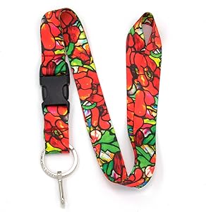 Buttonsmith Tiffany Poppies Premium Lanyard - with Buckle and Flat Ring - Made in The USA