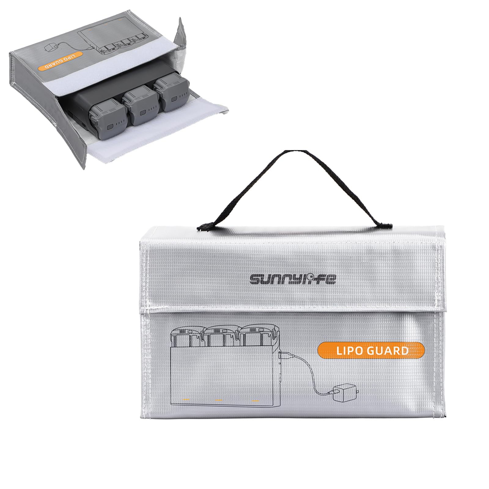 Mini 4K Lipo Battery Bag,Fireproof Explosion-Proof Safety Charging Storage Bag for DJI Flip,Neo,Avata 2,Mini 4 Pro,3 Pro,3 Drone Batteries Charger Hub(L Size for 3 Batteries)