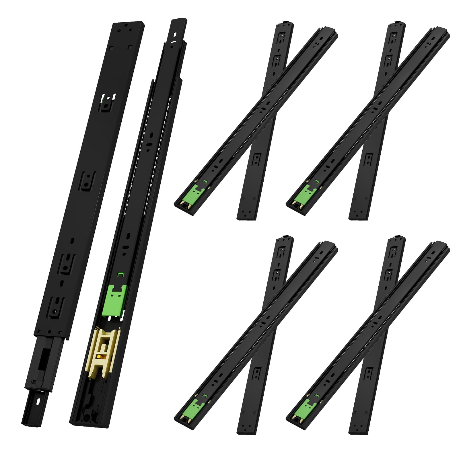 NECILO Push to Open Black 350mm Residential Drawer Runner, 45kg Load Capacity Full Extension Ball Bearing, Replacement Slides for Kitchen, Home, Office Drawers, Side Mount, 5Pairs(10 Packs)