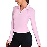 BMJL Womens Workout Tops Long Sleeve Golf Shirts UPF 50 Ribbed Light Jackets Quarter Zip Pullover Three Pockets