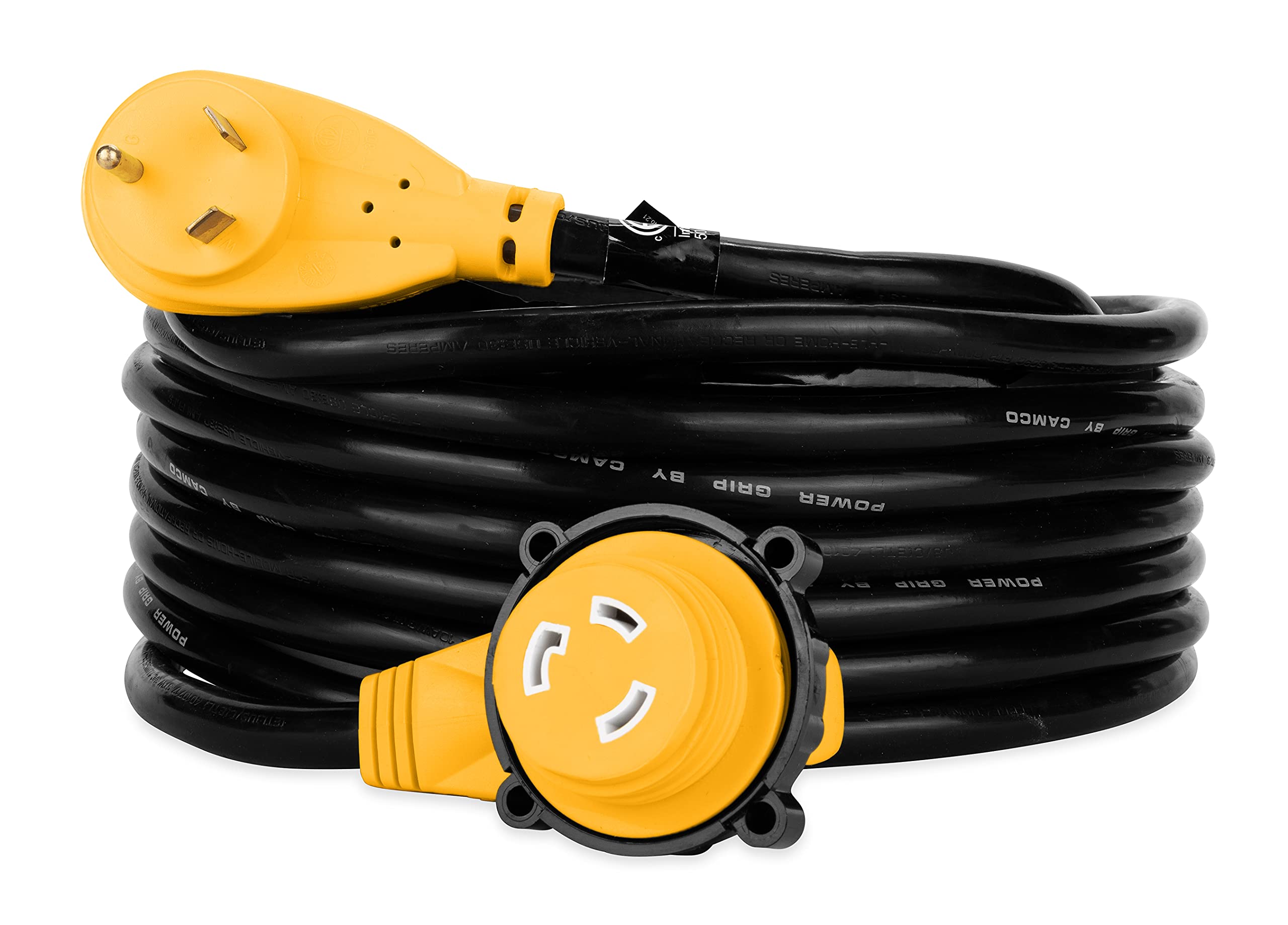 Photo 1 of Camco Power Grip 25-Ft 30 Amp RV Extension Cord w/90° Locking End - Rated for 125V / 3,750W - Features Threaded Locking Ring for Weatherproof Connection & 10-Gauge Copper Wire (55524)
