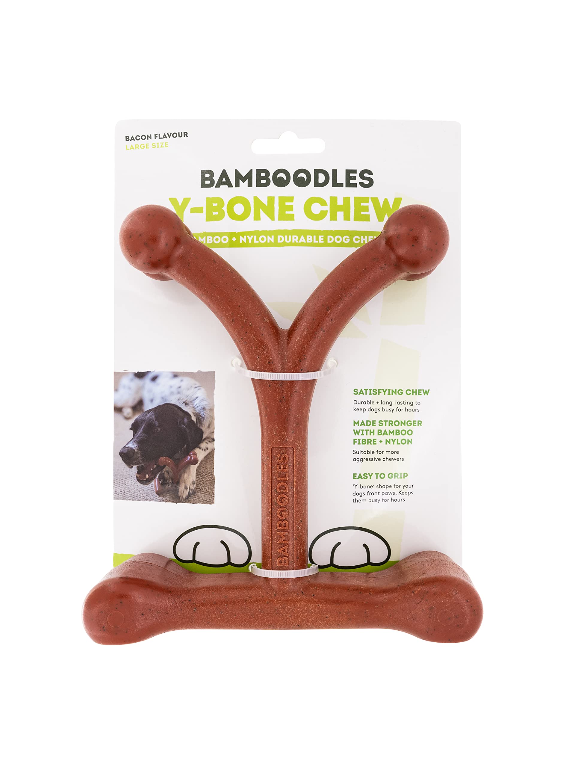 Bamboodles Y-Bone Dog Chew Toy – Large | Bacon Flavour | Long Lasting Chew for Large Dogs | Durable Safe Toy to Satisfy Chewing Instincts