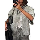 Women's Cardigans Short Sleeve Button Down Cardigan Sweater Y2k Knitted Crop Shirt Top