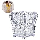 Frcolor Acrylic Makeup Brush Container Cup Butterfly Carved Cosmetic Brush Pot Storage Holder Organizer (Transparent)