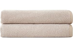 Cozy Earth Nantucket 60% Cotton 40% Viscose from Bamboo Bath Sheet - 600 GSM Plush & Fast-Drying with Rice Weave Pattern - 2 Pack 40" x 65" Luxury Bath Sheet - Sand