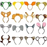 Flying Childhood 16Pcs Jungle Animal Ears Headbands as Safari Party Favors Wild One Birthday Decorations Plush Animal Headpiece for Kids Adults