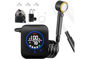 AYWOHA Portable Shower for Camping, 8000mAh Rechargeable Camping Shower Pump with 3X Stronger Water Flow, 5 Pressure Levels & 4 Shower Modes Outdoor Shower with Intelligent LED Display for Hiking Travel Pet