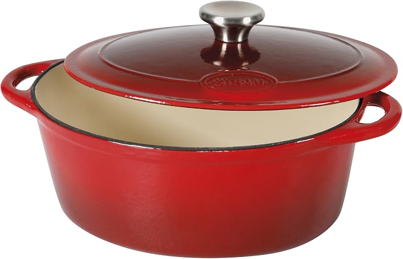 710839 Schmortopf Gusseisen, Creme/Rot, Gusseisen, Rouge/Crème, 33 x 25 x 13,5 cm
