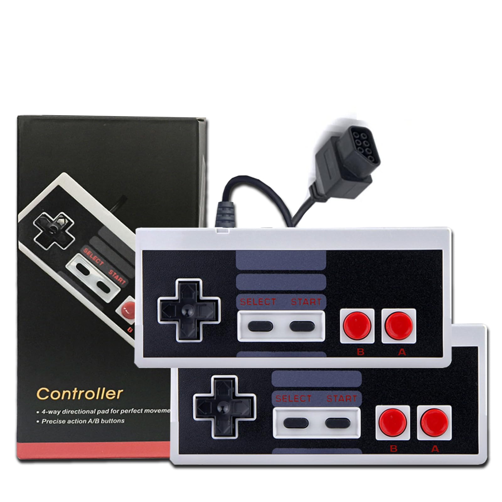 Photo 1 of 2-Pack Retro 7-Pin Controllers for 8-Bit Entertainment Systems, Classic Plug-and-Play Gamepads, Comfortable Grip, Replacement Controllers