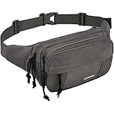 WATERFLY Fanny Pack Waist Packs: Large Crossbody Fanny Packs for Women Men with 5 Zipper Pockets Adjustable Strap Waist Bags Hip Pack for Traveling Cycling Running Hiking-Gray
