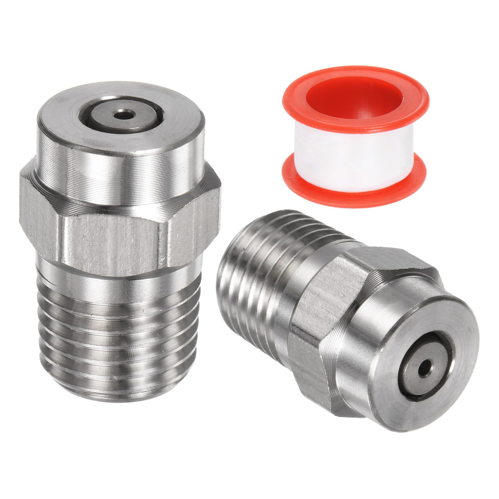 M METERXITY 2 Pack Surface Clean Tips - 0 Degree 1/4" NPT Male #00060 Pressure Washer Nozzles Cleaner Nozzle Replacement, Stainless Steel with Sealing Tape for Water Guns (1.514mm Orifice)