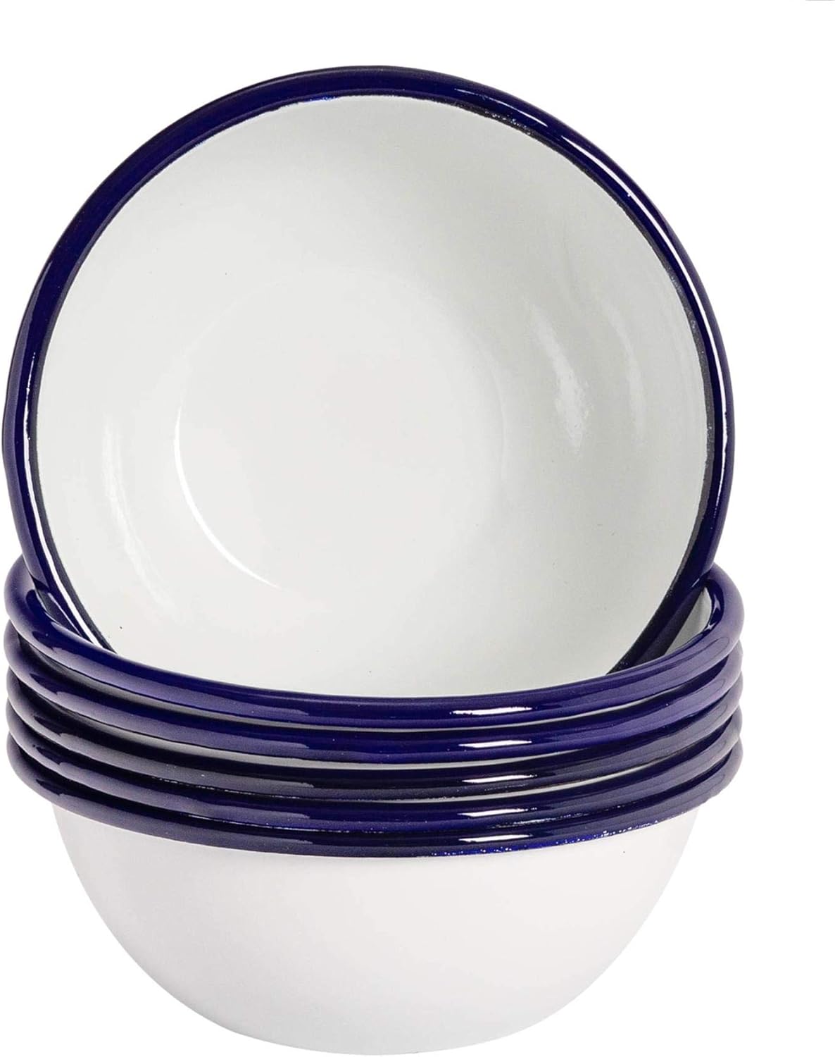 Argon Tableware Premium White Enamel Cereal Bowls 155mm / 6" Blue