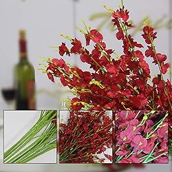 WELMATCH Red Artificial Orchids Faux Flowers - 10