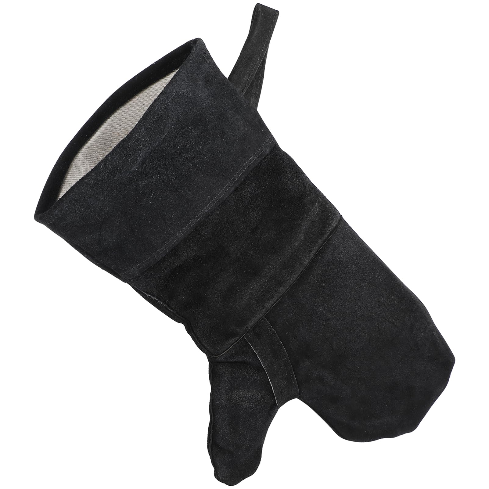 HANABASS Heat Resistant Gloves, Leather Fireproof Oven Gloves, For Wood Burners, Grilling, Log Burner, Baking, Barbecue, Welding, Stove, Oven, Grill, Black