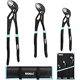 Shall 3-Piece Groove Joint Pliers Set (12, 9-1/2, 7 Inch), Push-Lock Water Pump Pliers in Cr-v Steel, Fast Adjustable Tongue 
