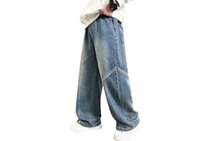 Adigau Boys Baggy Jeans Straight Leg Cotton Denim Pants with Pockets Elastic Waist Loose Fit Casual Trousers 5-14 Years