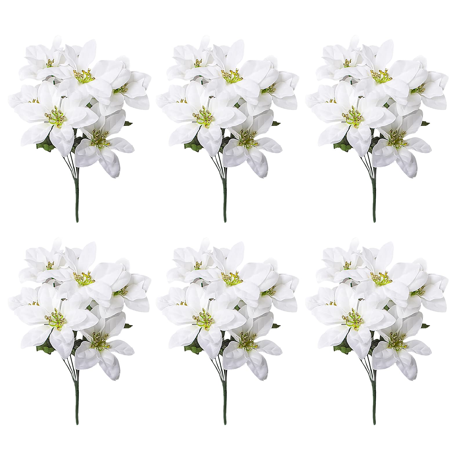 Niuirb 6 Pack 7 Heads Artificial Poinsettia Bushes 35 cm Silk Christmas Red Poinsettia Bouquet Bushes Poinsettia Christmas Tree Decorations for Xmas Home Party Festival Decor, White
