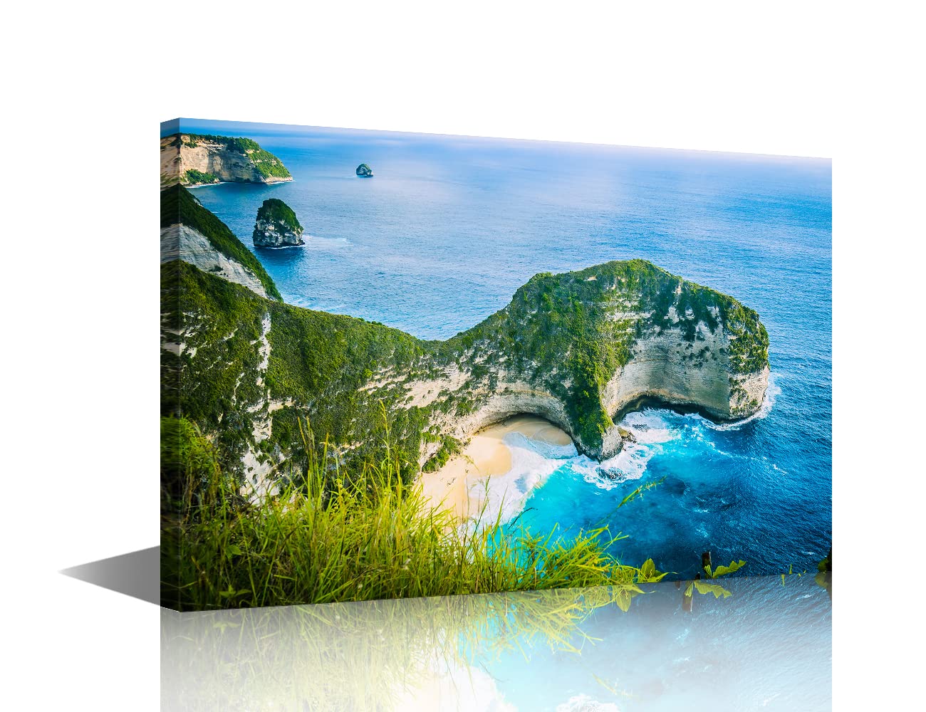 Canvas Prints Wall Art Beach Sunset Ocean Waves Nature Landscape Sea Sandy Beach Sand Dune Pictures Stretched Canvas Wooden Framed for living Room Bedroom and Office 16x24inch