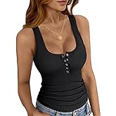 SLOWCOLIN Ribbed Tank Tops for Women Sexy Low Cut Henley Tank Top Scoop Neck Slim Fit Cute Summer Shirts Women 2026 Trendy