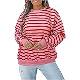 Floerns Women's Striped Long Sleeve Sweatshirt Crew Neck Drop Shoulder Pullover Tops